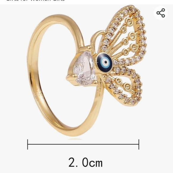 Raffine Paris Butterfly 14K Gold Plated Zircon Accented Adjustable Ring - Picture 3 of 6